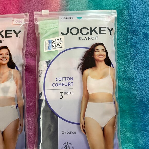 2 Jockey Elance Women's Sz 6/M Underwear Cotton Comfort 3 Briefs - Picture 2 of 7